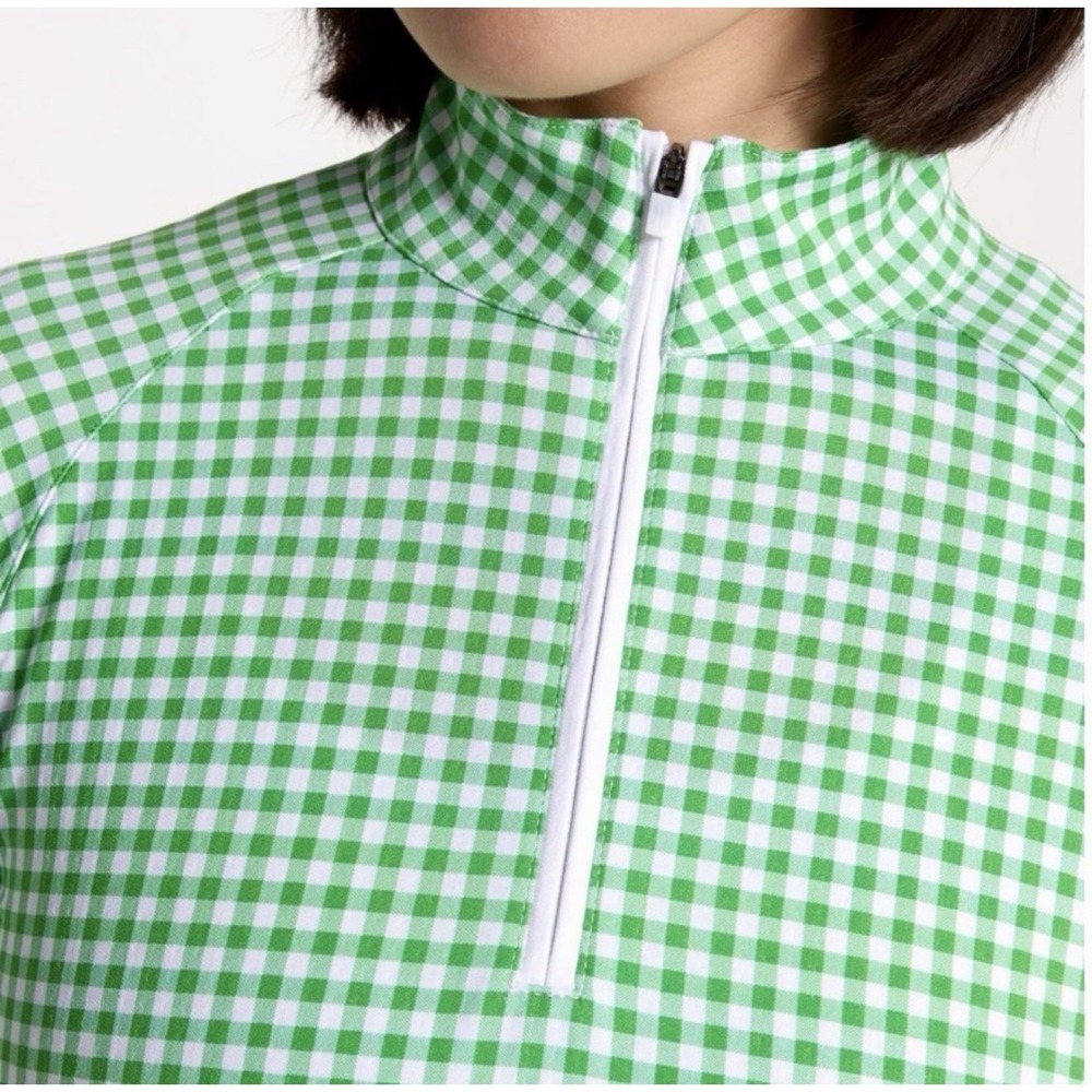 New Women's Walter Hagen P11 UV Protection Quarter Zip Green Gingham Golf Large - Picture 4 of 9